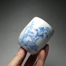 Load image into Gallery viewer, 100ml Hand Painted Qinghua Landscape Moon White Ruyao Fragrance Teacup 汝窑月白青花直立杯
