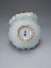 Load image into Gallery viewer, Pair of Matching 100ml Flower Azure Ruyao Teacups 天青汝窑荷叶边对杯
