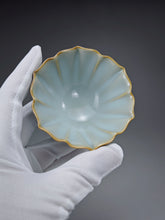 Load image into Gallery viewer, Pair of Matching 100ml Flower Azure Ruyao Teacups 天青汝窑荷叶边对杯
