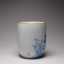 Load image into Gallery viewer, 100ml Hand Painted Qinghua Landscape Moon White Ruyao Fragrance Teacup 汝窑月白青花直立杯
