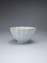 Load image into Gallery viewer, Pair of Matching 100ml Flower Azure Ruyao Teacups 天青汝窑荷叶边对杯
