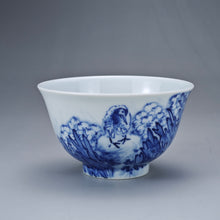 Load image into Gallery viewer, 110ml Qinghua Daffodils and Bird Jingdezhen Porcelain Teacup by KuangShi 耕隐青花手绘品茗杯-水仙
