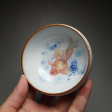 Load image into Gallery viewer, 110ml Hand Painted Goldfish Moon White Ruyao Teacup 汝窑月白金鱼杯
