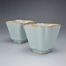 Load image into Gallery viewer, Pair of Matching 110ml Tulip Ruyao Teacups 天青汝窑郁金香杯组
