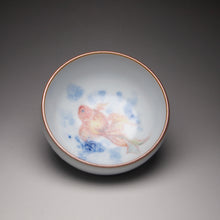 Load image into Gallery viewer, 110ml Hand Painted Goldfish Moon White Ruyao Teacup 汝窑月白金鱼杯
