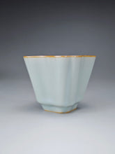 Load image into Gallery viewer, Pair of Matching 110ml Tulip Ruyao Teacups 天青汝窑郁金香杯组
