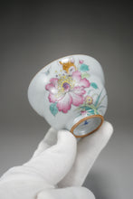 Load image into Gallery viewer, Fencai Hand Painted Flower and Deer Moon White Ruyao Teacup 粉彩花鹿杯 115ml
