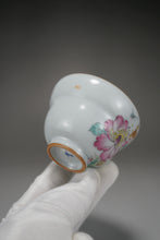 Load image into Gallery viewer, Fencai Hand Painted Flower and Deer Moon White Ruyao Teacup 粉彩花鹿杯 115ml
