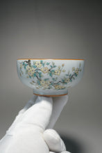 Load image into Gallery viewer, Fencai Hand Painted Blossoms Moon White Ruyao Teacup 粉彩花卉杯 115ml

