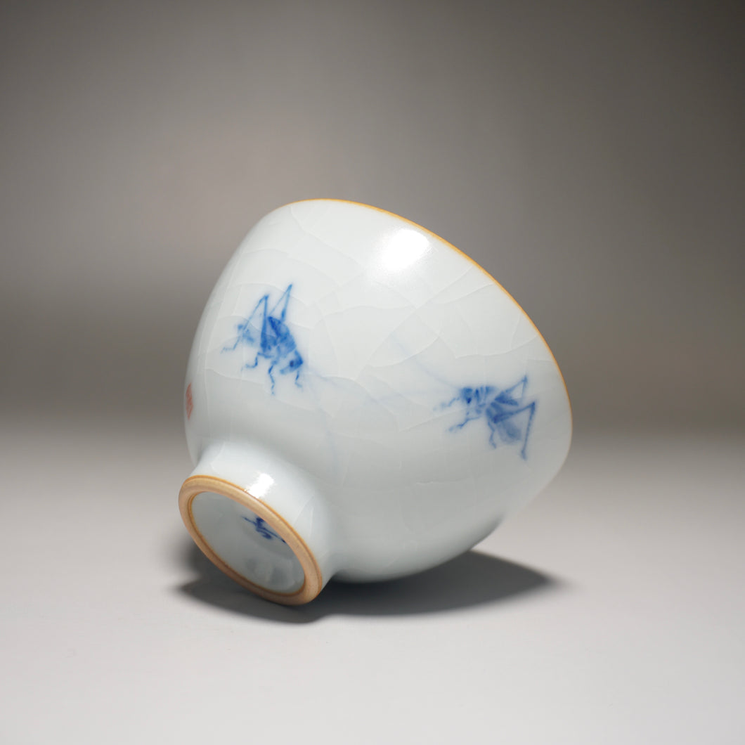 120ml Qinghua Crickets Moon White Ruyao Teacup 月白汝窑蟋蟀杯