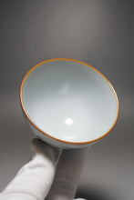 Load image into Gallery viewer, 120ml Qinghua Fishing Boat Moon White Ruyao Teacup 月白汝窑渔舟杯
