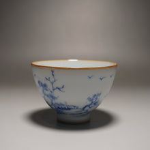 Load image into Gallery viewer, 120ml Qinghua Fishing Boat Moon White Ruyao Teacup 月白汝窑渔舟杯
