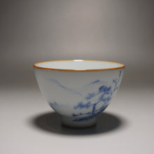 Load image into Gallery viewer, 120ml Qinghua Fishing Boat Moon White Ruyao Teacup 月白汝窑渔舟杯
