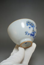 Load image into Gallery viewer, 120ml Qinghua Chrysanthemum and Butterfly Moon White Ruyao Teacup 月白菊花蝶杯
