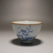 Load image into Gallery viewer, 120ml Qinghua Fishing Boat Moon White Ruyao Teacup 月白汝窑渔舟杯
