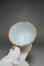 Load image into Gallery viewer, 120ml Qinghua Chrysanthemum and Butterfly Moon White Ruyao Teacup 月白菊花蝶杯
