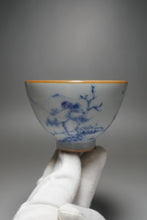 Load image into Gallery viewer, 120ml Qinghua Fishing Boat Moon White Ruyao Teacup 月白汝窑渔舟杯
