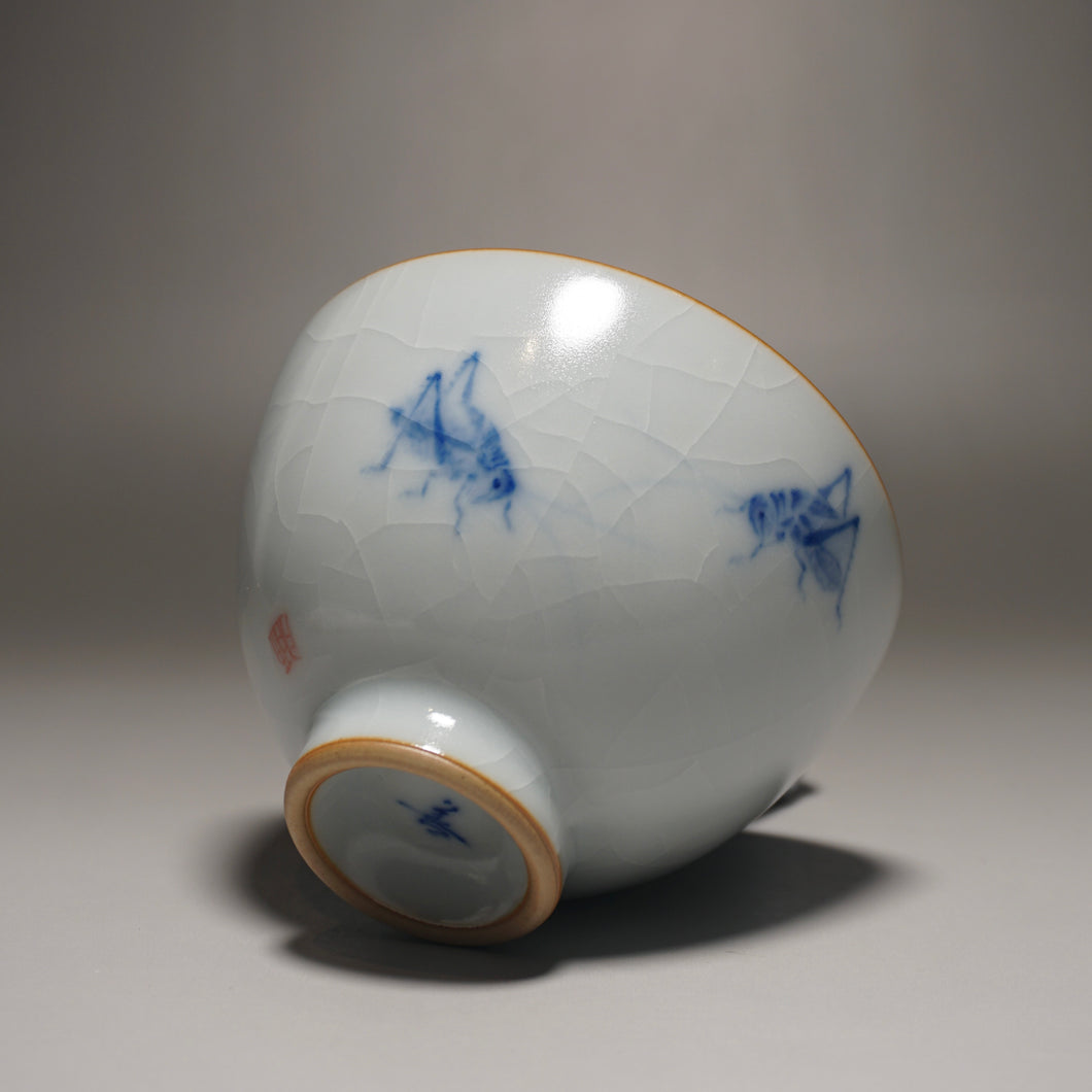 120ml Qinghua Crickets Moon White Ruyao Teacup 月白汝窑蟋蟀杯
