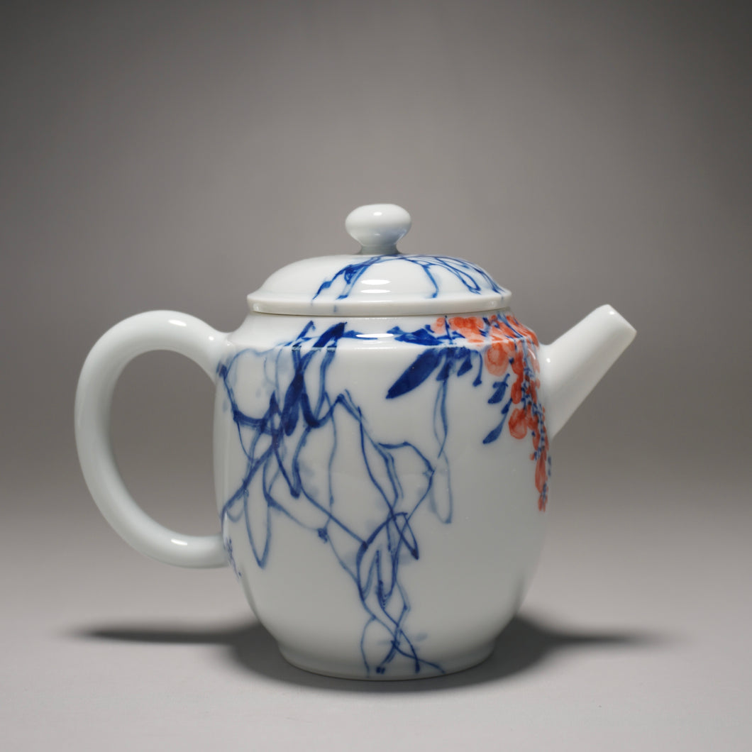 Qinghua Flowers Jingdezhen Fine Porcelain Teapot by Master KuangShi 青花匡石手绘高士壶 100ml