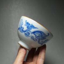 Load image into Gallery viewer, 125ml Qinghua Dragon Moon White Ruyao Teacup 青花汝窑龙杯
