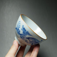 Load image into Gallery viewer, 125ml Qinghua Dragon Moon White Ruyao Teacup 青花汝窑龙杯
