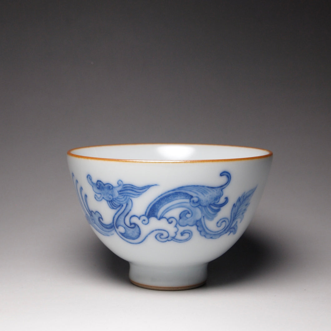 125ml Qinghua Dragon Moon White Ruyao Teacup 青花汝窑龙杯