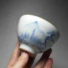 Load image into Gallery viewer, 130ml Qinghua Landscape Moon White Ruyao Chicken Heart Teacup 汝窑月白山水鸡心杯
