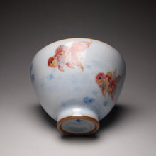 Load image into Gallery viewer, 135ml Hand Painted Double Goldfish Moon White Ruyao Chicken Heart Teacup 汝窑月白双鱼杯
