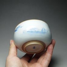 Load image into Gallery viewer, 140ml Qinghua Fisherman Moon White Ruyao Teacup 汝窑月白青花品茗杯
