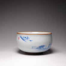 Load image into Gallery viewer, 140ml Qinghua Fisherman Moon White Ruyao Teacup 汝窑月白青花品茗杯
