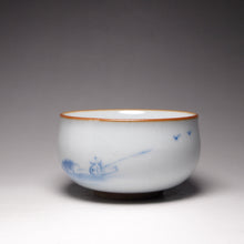 Load image into Gallery viewer, 140ml Qinghua Fisherman Moon White Ruyao Teacup 汝窑月白青花品茗杯
