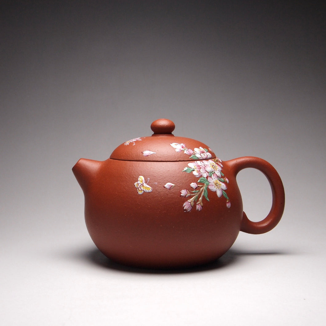 Zhuni Xishi Yixing Teapot with Diancai Blossom and Butterfly 点彩朱泥西施壶 115ml