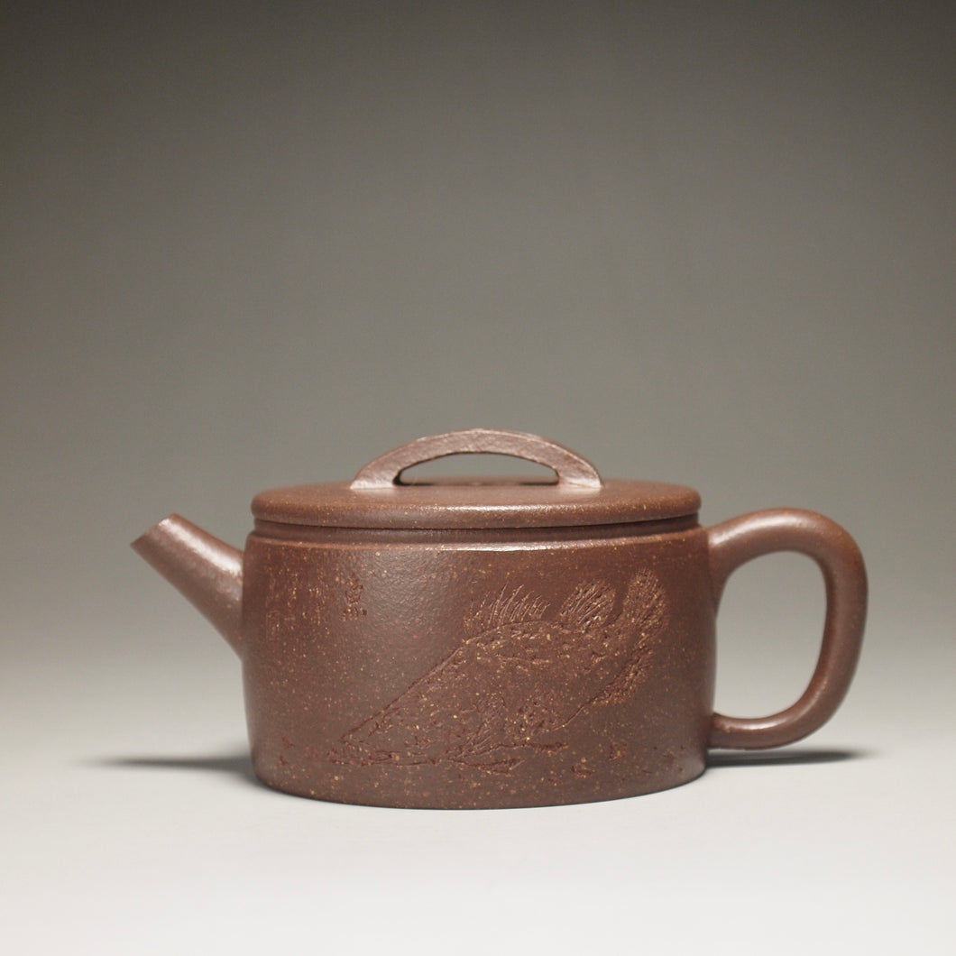 Fully Handmade Lao Duanni Hanwa Yixing Teapot with Fish Carving by Wang Kaili 全手工王凯丽制老段泥鱼乐汉瓦 150ml
