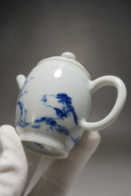 Load image into Gallery viewer, Qinghua Bird and Fish Jingdezhen Porcelain Tall Teapot 青花手绘高士壶 150ml
