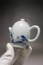 Load image into Gallery viewer, Qinghua Bird and Fish Jingdezhen Porcelain Tall Teapot 青花手绘高士壶 150ml
