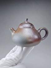 Load image into Gallery viewer, Wood Fired Lao Zini Mellon Yixing Teapot with Ash Glaze Tear 柴烧老紫泥匏瓜 150ml
