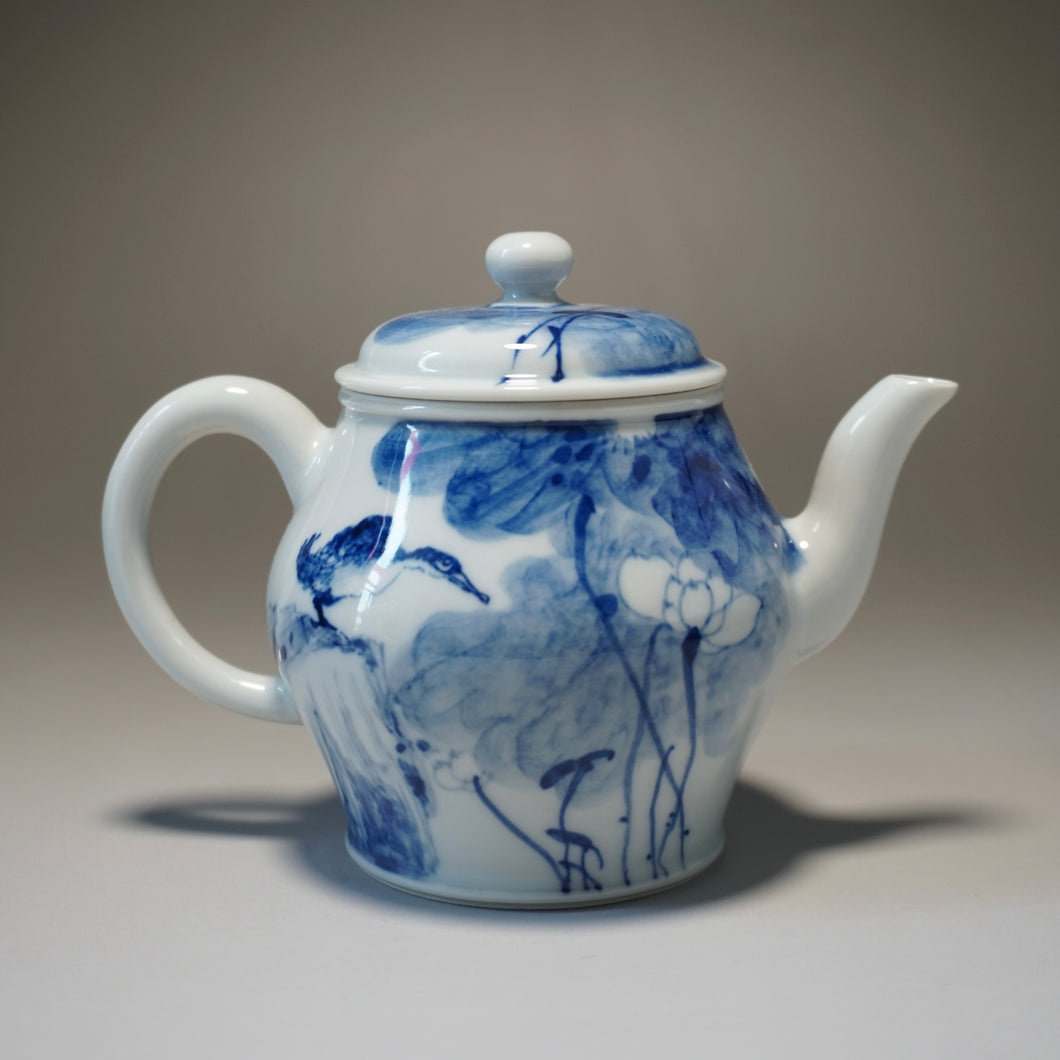 Qinghua Duck and Lotus Jingdezhen Fine Porcelain Teapot by Master KuangShi 150ml