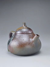 Load image into Gallery viewer, Wood Fired Lao Zini Mellon Yixing Teapot with Ash Glaze Tear 柴烧老紫泥匏瓜 150ml
