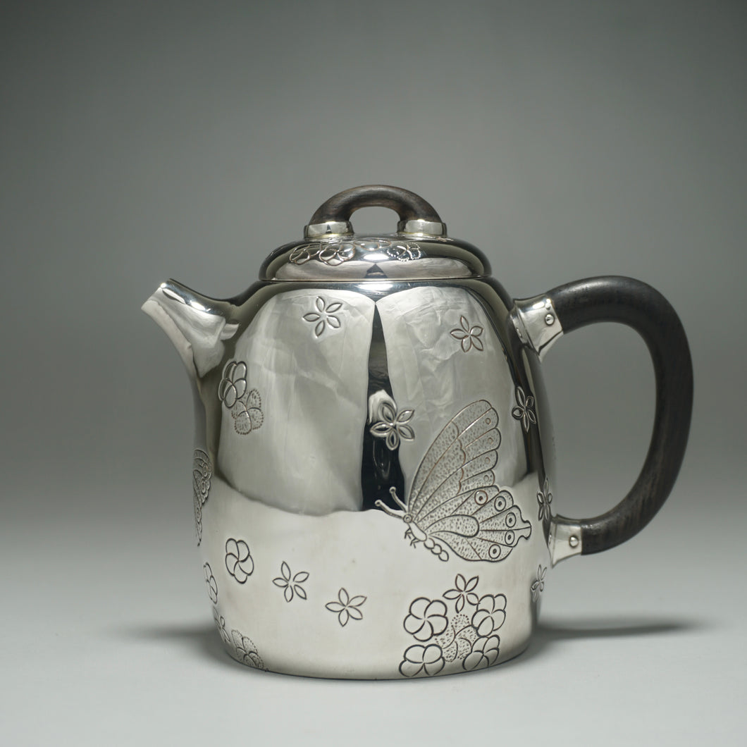 999 Pure Silver Handmade Butterfly and Flowers Teapot 全手工花与蝶镜面银壶 160ml