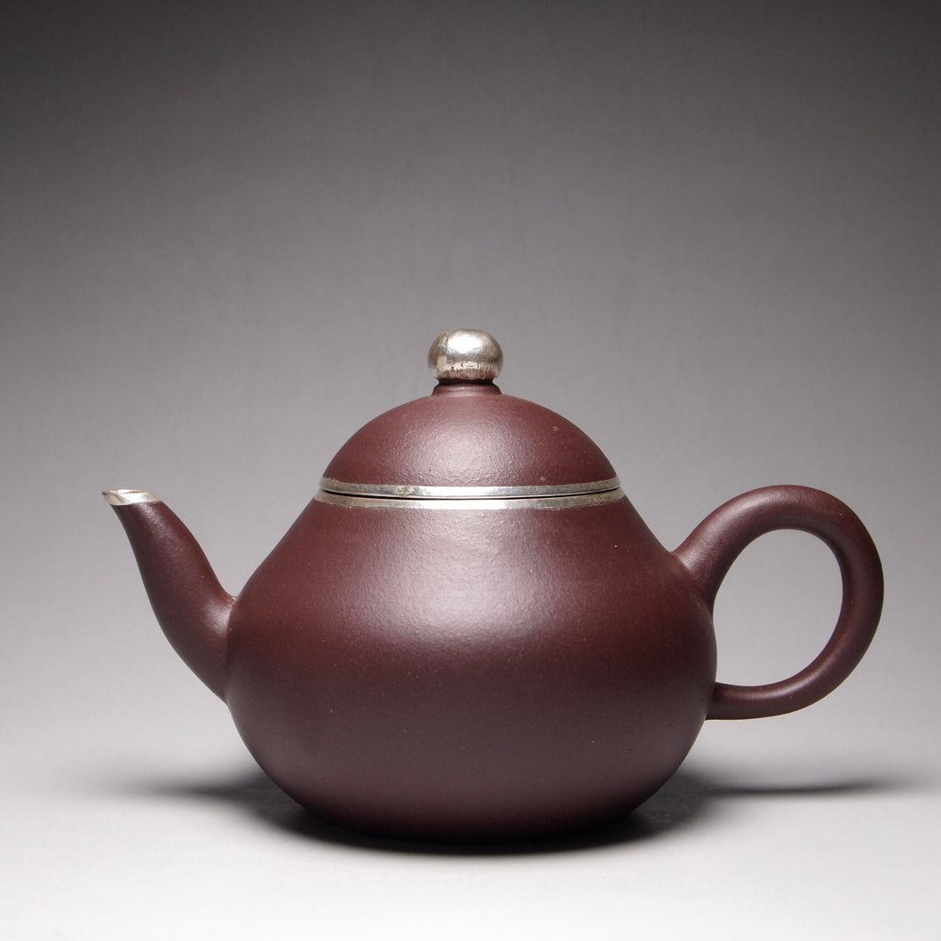 PRE-ORDER: Lao Zini Pear Yixing Teapot with Pure Silver 包银老紫泥梨型 160ml