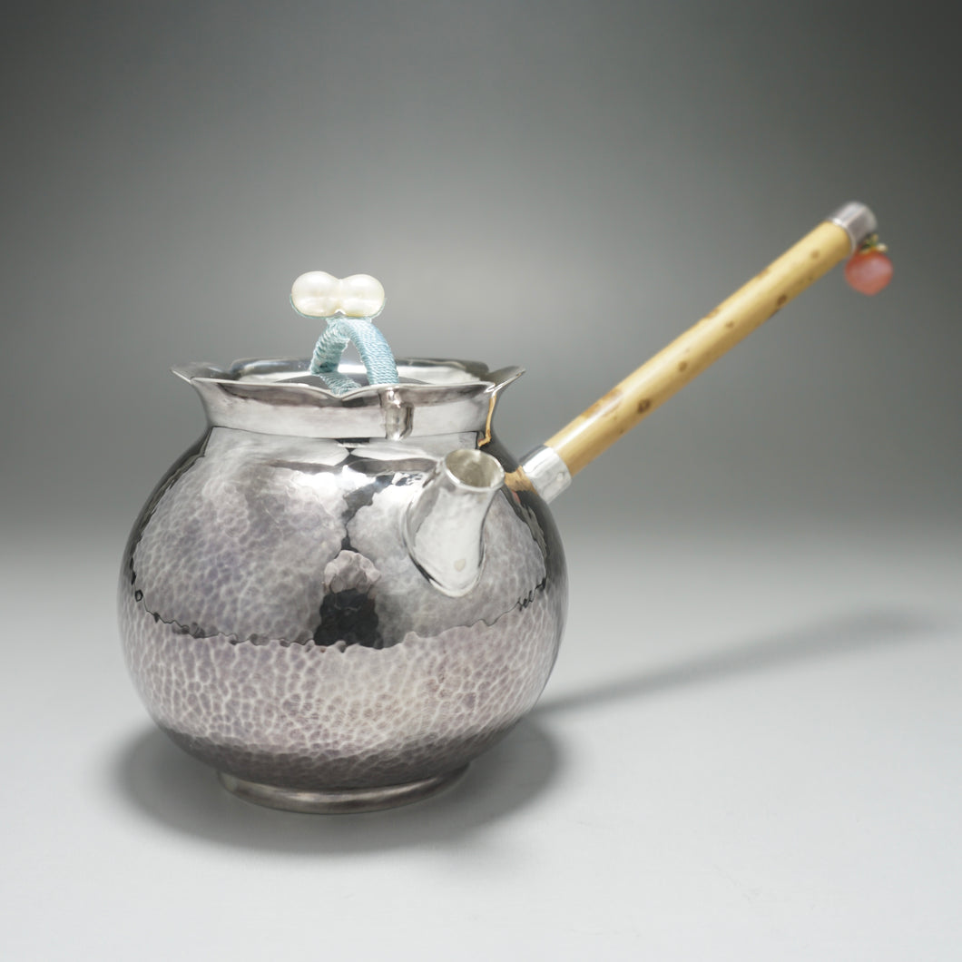 999 Pure Silver Handmade Side Handle Teapot with Baroque Pearls 全手工长柄侧把银壶 170ml