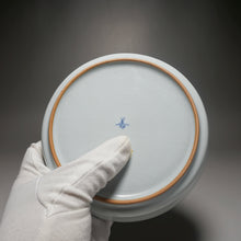 Load image into Gallery viewer, Moon White Ruyao Saucer with Gold Fish 青花月白汝窑双鱼壶承
