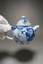 Load image into Gallery viewer, Qinghua Flowers Jingdezhen Fine Porcelain Duoqiu Teapot by Master KuangShi 青花匡石手绘掇球 220ml
