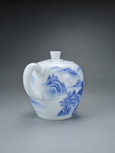 Load image into Gallery viewer, 225ml Qinghua Hand Painted Lanscape Jingdezhen Porcelain Teapot 素直白瓷重工山水巨轮珠
