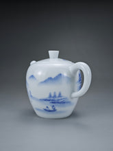 Load image into Gallery viewer, 225ml Qinghua Hand Painted Lanscape Jingdezhen Porcelain Teapot 素直白瓷重工山水巨轮珠
