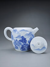 Load image into Gallery viewer, 225ml Qinghua Hand Painted Lanscape Jingdezhen Porcelain Teapot 素直白瓷重工山水巨轮珠
