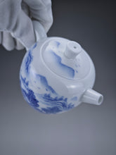 Load image into Gallery viewer, 225ml Qinghua Hand Painted Lanscape Jingdezhen Porcelain Teapot 素直白瓷重工山水巨轮珠
