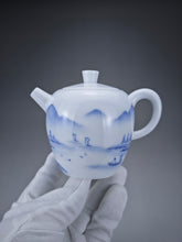 Load image into Gallery viewer, 225ml Qinghua Hand Painted Lanscape Jingdezhen Porcelain Teapot 素直白瓷重工山水巨轮珠
