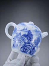 Load image into Gallery viewer, 225ml Qinghua Hand Painted Lanscape Jingdezhen Porcelain Teapot 素直白瓷重工山水巨轮珠
