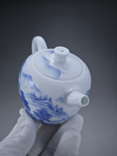 Load image into Gallery viewer, 225ml Qinghua Hand Painted Lanscape Jingdezhen Porcelain Teapot 素直白瓷重工山水巨轮珠
